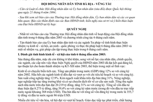 Nghị quyết 04/2003/NQ-HĐT nhiệm vụ kinh tế xã hội tỉnh Bà Rịa - Vũng Tàu