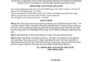 Quyết định 807/2003/QĐ-NHNN hủy bỏ Mã Ngân hàng trong Hệ thống Mã Ngân hàng Tổ chức tín dụng và Kho bạc Nhà nước Quyết định 59/2000/QĐ-NHNN2