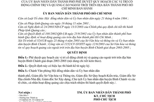 Quyết định 128/2003/QĐ-UB  quy hoạch vị trí cổ động chính trị quảng cáo ngoài trời trên địa bàn huyện Bình Chánh giai đoạn 2003-2005