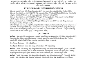 Quyết định 125/2003/QĐ-UB giao bổ sung chỉ tiêu dự toán chi ngân sách năm 2003 cho Văn phòng Hội đồng nhân dân  Ủy ban nhân dân thành phố