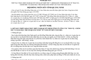 Nghị quyết 118/2003/NQ-HĐ thực hiện Nghị quyết 4 Bảo vệ chăm sóc giáo dục trẻ em