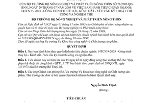 Quyết định 78/2003/QĐ-BNN tiêu chuẩn ngành 14TCN 9-2003 - Công trình thuỷ lợi - Kênh đất - Yêu cầu kỹ thuật thi công và nghiệm thu