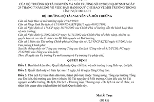 Quyết định 02/2003/QĐ-BTNMT Quy chế Bảo vệ môi trường trong lĩnh vực du lịch