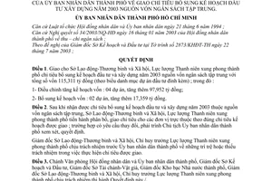 Quyết định 131/2003/QĐ-UB giao chỉ tiêu bổ sung kế hoạch đầu tư xây dựng năm 2003 nguồn vốn ngân sách tập trung