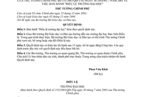 Quyết định 153/2003/QĐ-TTg Điều lệ trường Đại học