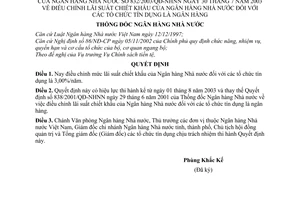 Quyết định 832/2003/QĐ-NHNN điều chỉnh lãi suất chiết khấu của Ngân hàng Nhà nước đối với tổ chức tín dụng là ngân hàng