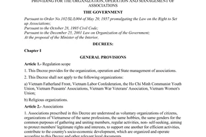Decree No. 88/2003/ND-CP of July 30, 2003, providing for the organization, operation and management of associations