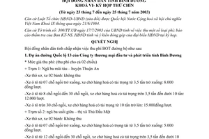 Nghị quyết 53/2003/NQ-HĐND6 thu phí vận chuyển đường bộ đầu tư để kinh doanh Bình Dương