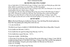 Quyết định 130/2003/QĐ-BCN chuyển Nhà máy Thuỷ tinh Hưng Phú thành Công ty cổ phần