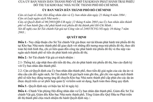 Quyết định 133/2003/QĐ-UB mở tài khoản phát hành trái phiếu đô thị tại Kho bạc Nhà nước thành phố Hồ Chí Minh