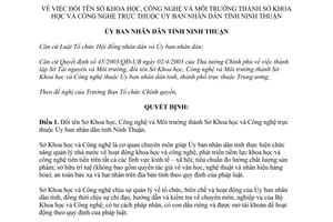 Quyết định 82/2003/QĐ-UB đổi tên Sở Khoa học Công nghệ Ninh Thuận