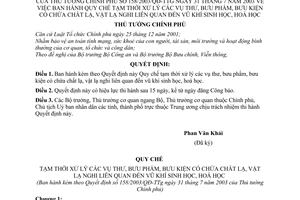 Quyết định 158/2003/QĐ-TTg Quy chế tạm thời xử lý vụ thư, bưu phẩm, bưu kiện có chứa chất lạ, vật lạ nghi liên quan đế vũ khí sinh hoá