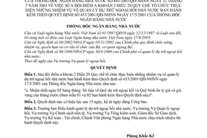 Quyết định 845/2003/QĐ-NHNN Quy chế tổ chức thực hiện những nhiệm vụ quản lý dự trữ ngoại hối Nhà nước sửa đổi  Quyết định 653/2001/QĐ-NHNN