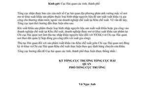 Công văn 3706/TCHQ-GSQL nơi mở tờ khai xuất SXXK, xuất GC vào doanh nghiệp chế xuất tại