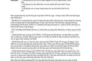 Công văn 1685/LS-XNC Hoa Kỳ tạm dừng chương trình quá cảnh Mỹ miễn thị thực