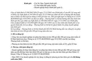 Công văn 2531/LĐTBXH hướng dẫn đăng ký xin phép làm thêm từ trên 200 giờ đến 300 giờ trong năm