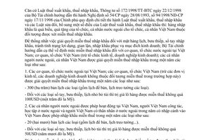 Công văn 8800 TC/TCT miễn thuế nhập khẩu hàng quà tặng