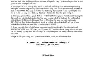 Công văn 4221/TCHQ-KTTT thực hiện các văn bản chỉ đạo thuế suất