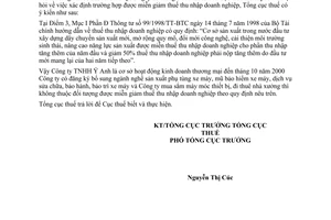 Công văn 3153 TCT/CS miễn giảm thuế TNDN