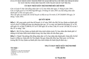 Quyết định 135/2003/QĐ-UB giao bổ sung chỉ tiêu kế hoạch đầu tư xây dựng năm 2003