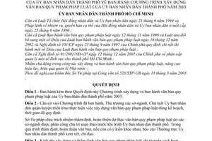 Quyết định 136/2003/QĐ-UB Chương trình xây dựng văn bản pháp luật của Ủy ban nhân dân thành phố năm 2003