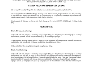 Quyết định 97/2003/QĐ-UB khen thưởng sinh viên học sinh đoạt giải Tuyên Quang