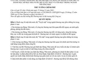 Quyết định 160/2003/QĐ-TTg danh mục bí mật nhà nước độ tuyệt tối mật trong ngành thương mại