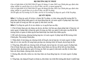 Quyết định 334/2003/QĐ-BTP chức năng, nhiệm vụ, quyền hạn tổ chức Vụ Hợp tác quốc tế