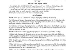 Quyết định 336/2003/QĐ-BTP thành lập Cục Kiểm tra văn bản pháp luật thuộc Bộ Tư pháp