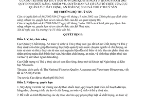Quyết định 07/2003/QĐ-BTS chức năng, nhiệm vụ, quyền hạn cơ cấu tổ chức Cục Quản lý chất lượng, an toàn vệ sinh thú y thủy sản