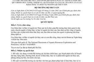 Quyết định 08/2003/QĐ-BTS chức năng, nhiệm vụ, quyền hạn cơ cấu tổ chức Cục Khai thác Bảo vệ nguồn lợi thuỷ sản