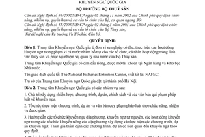 Quyết định 18/2003/QĐ-BTS  chức năng, nhiệm vụ cơ cấu tổ chức Trung tâm Khuyến ngư Quốc gia