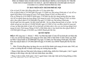 Quyết định 96/2003/QĐ-UB mức hỗ trợ kinh phí cải thiện nhà ở cho con cán bộ cách mạng từ trước năm 1945 có khó khăn nhà ở bổ sung QĐ 129/2002/QĐ-UB