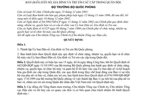 Quyết định 1574/2003/QĐ-BQP thành lập Ủy ban Dân số Gia đình và Trẻ em Bộ Quốc phòng chức năng, nhiệm vụ, tổ chức bộ máy Ủy ban Dân số Gia đình trẻ em