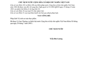 Lệnh công bố pháp lệnh vệ sinh an toàn thực phẩm  20/2003/L-CTN