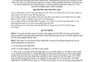 Quyết định 987/2003/QĐ-BTM uỷ quyền Ban quản lý Khu công nghiệp tỉnh Hà Tĩnh quản lý hoạt động xuất nhập khẩu thương mại doanh nghiệp khu công nghiệp