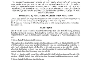Quyết định 79/2003/QĐ-BNN  kiểm định chất lượng, dư lượng thuốc bảo vệ thực vật nhằm mục đích đăng ký tại Việt Nam sửa đổi QĐ 50/2003/QĐ-BNN