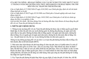 Thông tư liên tịch 78/2003/TTLT-BTC-BGTVT hướng dẫn khoán chi hoạt động thu phí trạm thu phí đường bộ