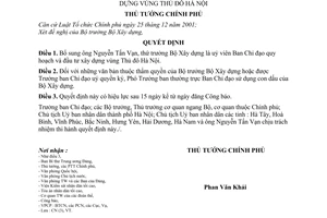 Quyết định 168/2003/QĐ-TTg bổ sung thành viên Ban Chỉ đạo quy hoạch đầu tư xây dựng vùng Thủ đô Hà Nội