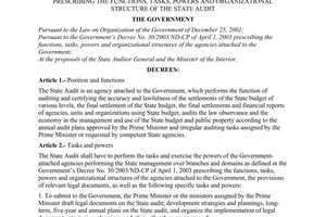 Decree No. 93/2003/ND-CP of August 13, 2003, prescribing the functions, tasks, powers and organizational structure of the state audit