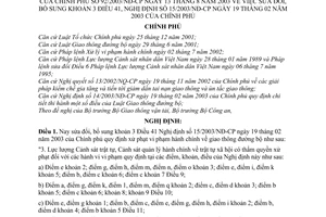 Nghị định 92/2003/NĐ-CP sửa đổi Nghị định 15/2003/NĐ-CP