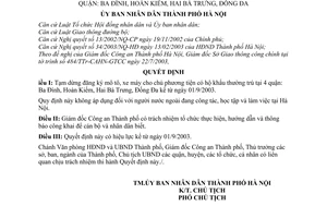 Quyết định 98/2003/QĐ-UB tạm dừng đăng ký phương tiện mô tô, xe máy trên địa bàn 4 quận Ba Đình, Hoàn Kiếm, Hai Bà Trưng, Đống Đa