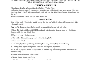 Quyết định 170/2003/QĐ-TTg "Chính sách ưu đãi hưởng thụ văn hoá"