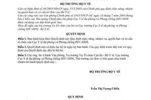 Quyết định 4351/2003/QĐ-BYT chức năng, nhiệm vụ, quyền hạn cơ cấu tổ chức Cục Y tế dự phòng Phòng chống HIV/AIDS