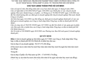 Quyết định 3374/2003/QĐ-UB xác định giá trị doanh nghiệp thực hiện cổ phần hóa Công ty Xuất nhập khẩu Tổng hợp đầu tư Thành phố Hồ Chí Minh