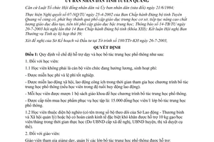 Quyết định 102/2003/QĐ-UBND hỗ trợ dạy học bổ túc trung học Tuyên Quang