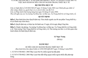 Quyết định 4380/2003/QĐ-BYT  08 Tiêu chuẩn ngành Trang thiết bị y tế