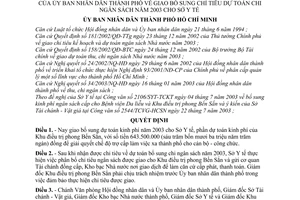 Quyết định 148/2003/QĐ-UB giao bổ sung chỉ tiêu dự toán chi ngân sách năm 2003 cho Sở Y tế