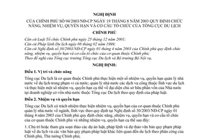 Nghị định 94/2003/NĐ-CP chức năng, nhiệm vụ, quyền hạn cơ cấu tổ chức Tổng cục Du lịch