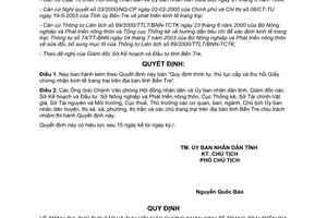 Quyết định 2261/2003/QĐ-UB cấp thu hồi Giấy Chứng nhận kinh tế trang trại Bến Tre